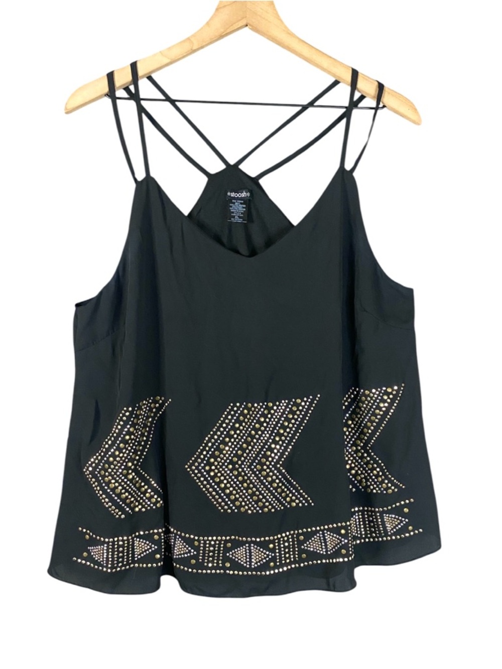 Stoosh Lightweight Racerback Tank Top Gold Studded Geometric in Black Size XL